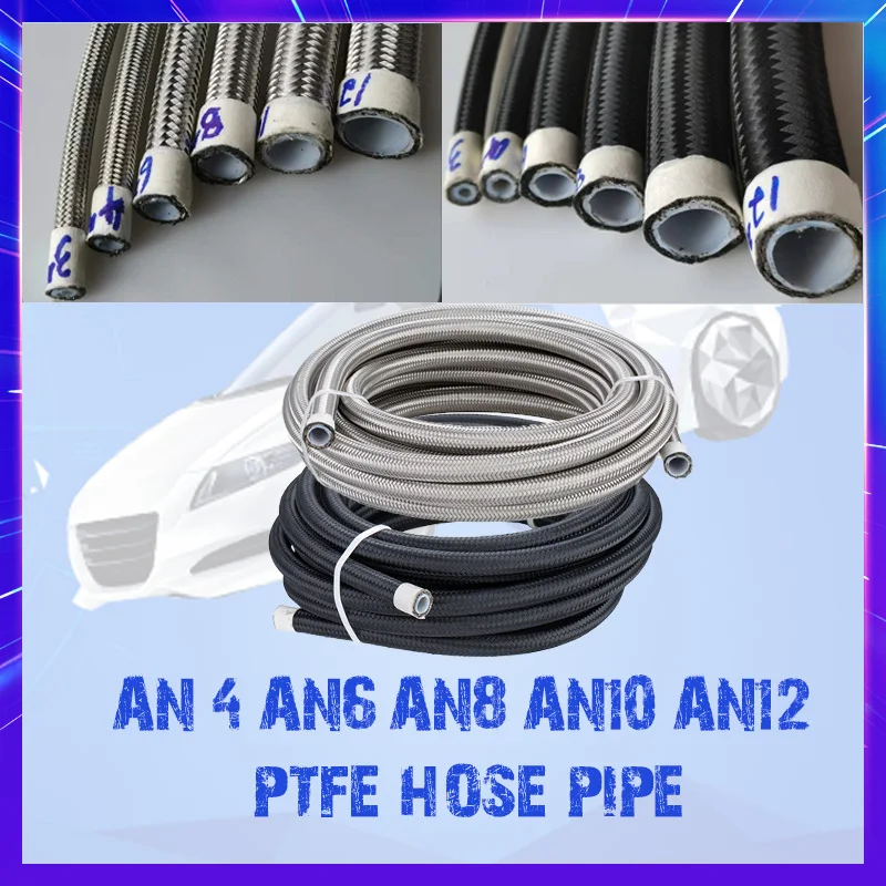 

PTFE 5 Meters AN4 AN6 AN8 AN10 Racing 304 Stainless Steel Braided Nylon Braided Brake Gas Oil Fuel Cooler Hose Line Pipe Tube