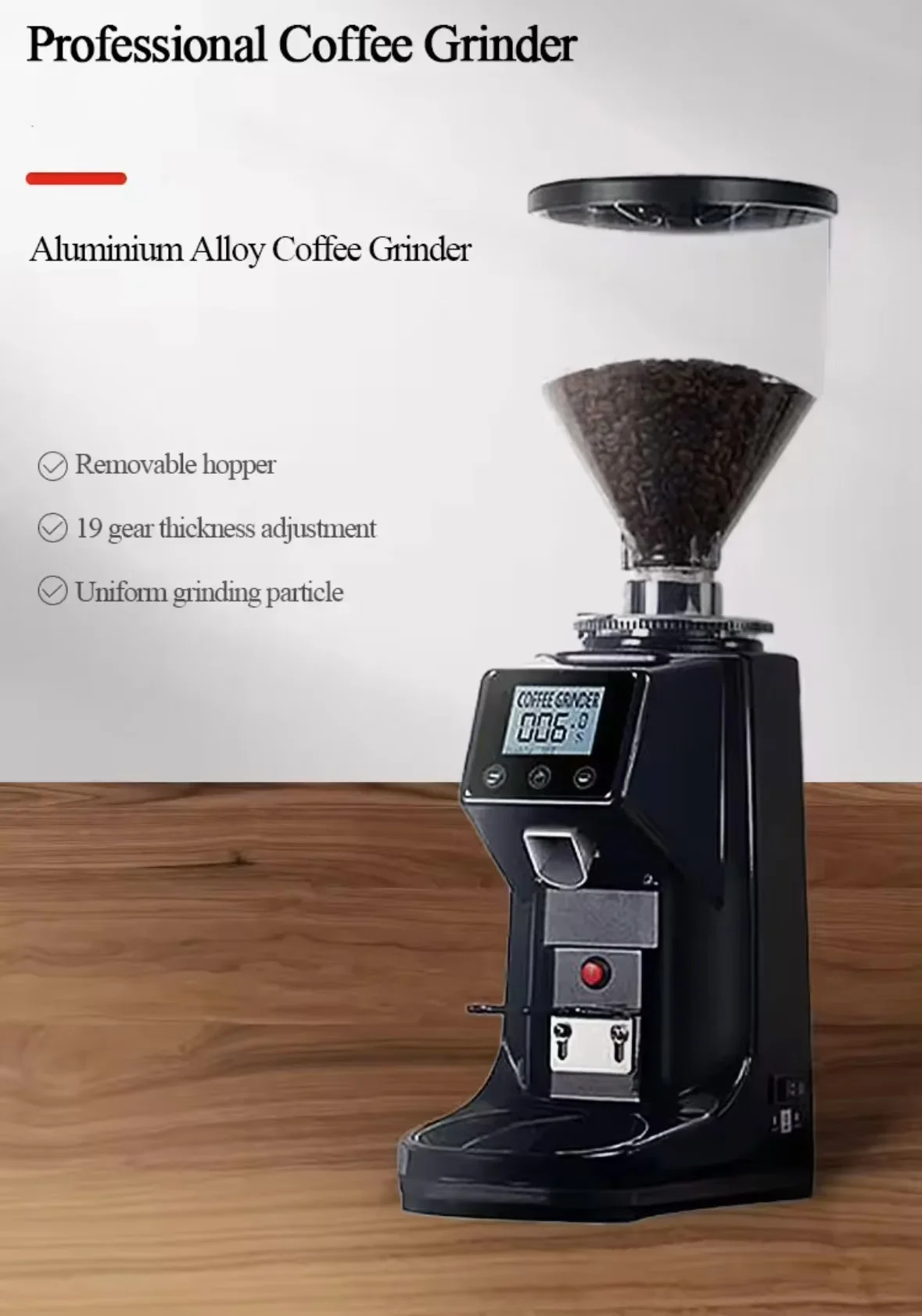 Commercial Automatic 60mm Flat Burr Stainless Steel Coffee Bean Grinder for Home & Hotel Use