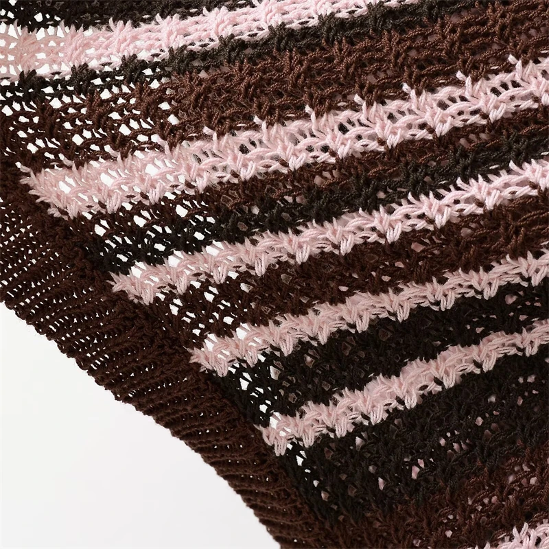 KEYANKETIAN صيف جديد المرأة عمودي مخطط قصير الأكمام محبوك قمة ريترو ستايل سليم رقيقة رفض طوق لينة البلوز #6