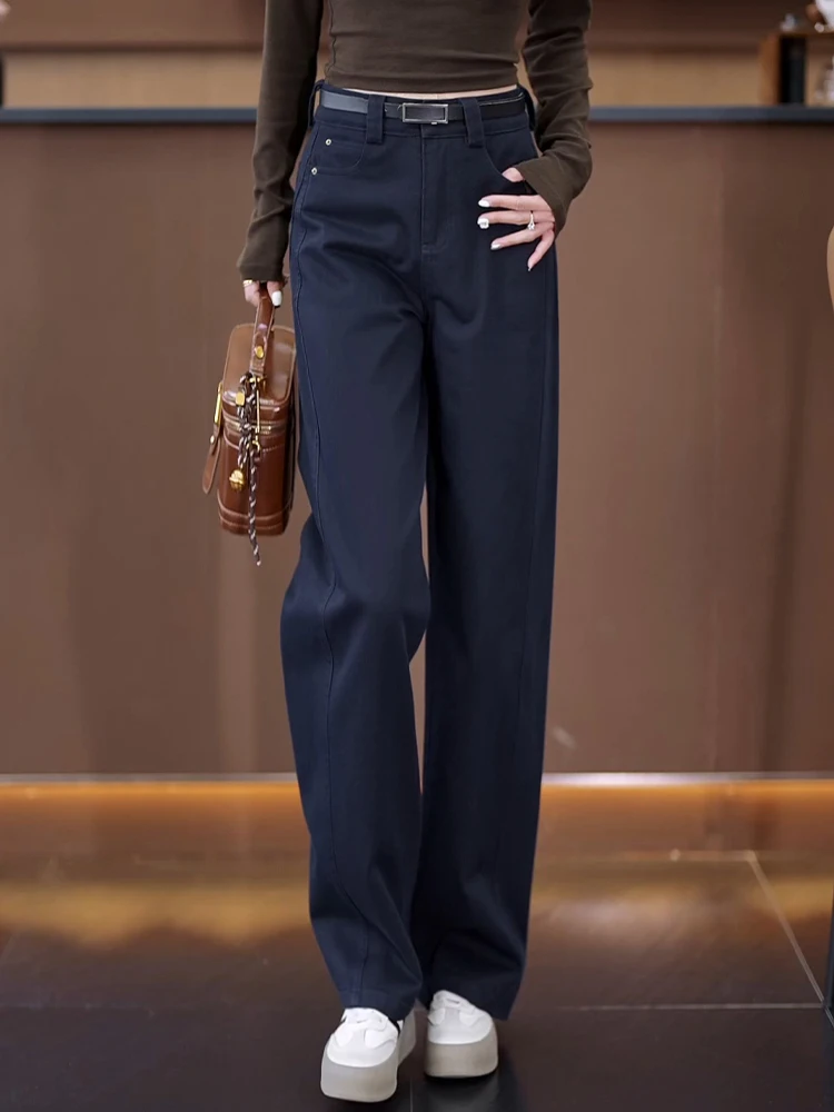 

Slim Wide Leg Denim Jeans High Waist Loose Fit Casual Spring Autumn New Style Dark Blue Women's Jeans Knife Banana Pants