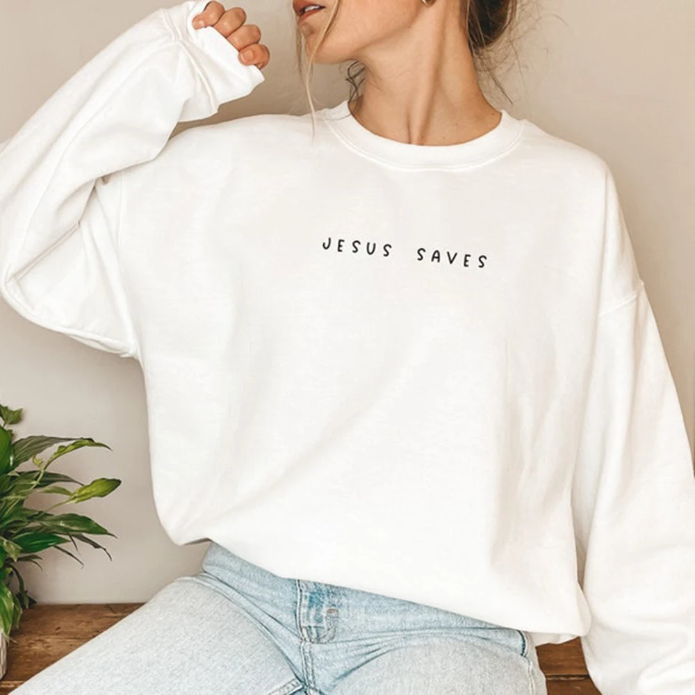 

Jesus Saves Sweatshirt Christian Sweatshirts Faith Top Jesus Hoodie Bible Verses Crewneck Sweatshirt Women Graphic Pullover Tops