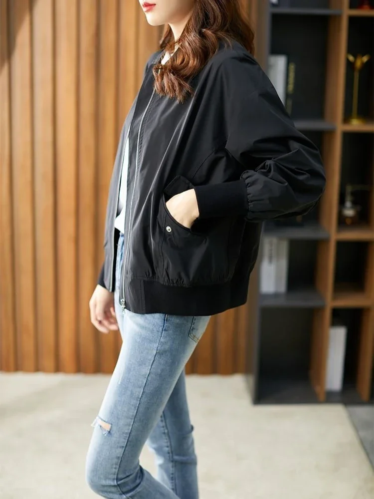 2026 New Women Korean Style Baseball Jacket Round Neck Loose Versatile Short Coat Spring Autumn Casual Outerwear