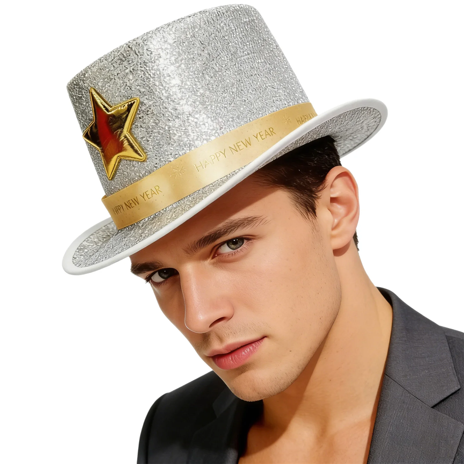 Shiny Sequin Top Hat Costume Feathered Fedoras Magician Dress Up Top Hats for Singer Dance Stage Performance Cosplay Costume Hat
