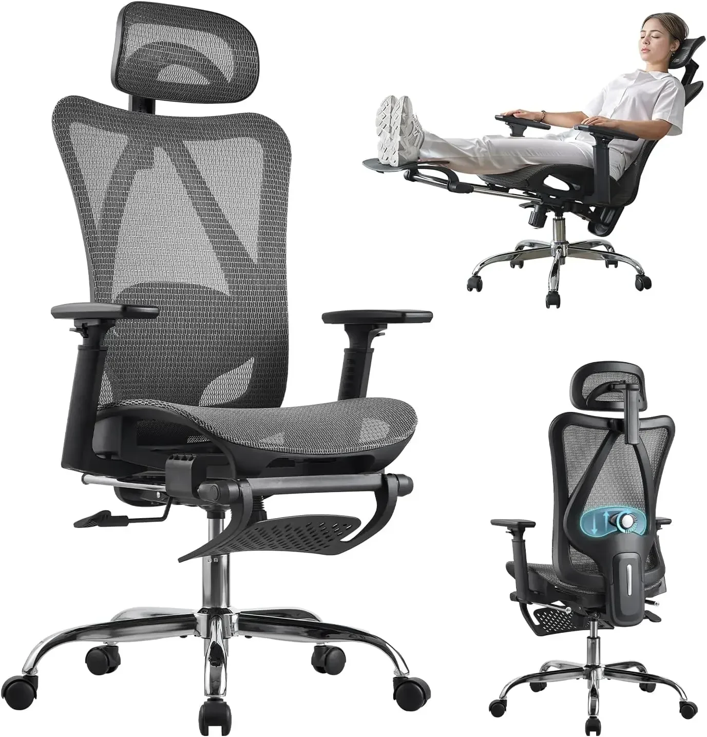 Ergonomic Office Chair, SGS Certified Gas Cylinder, 400 LBS Capacity,Office Chair with Adjustable Lumbar Support