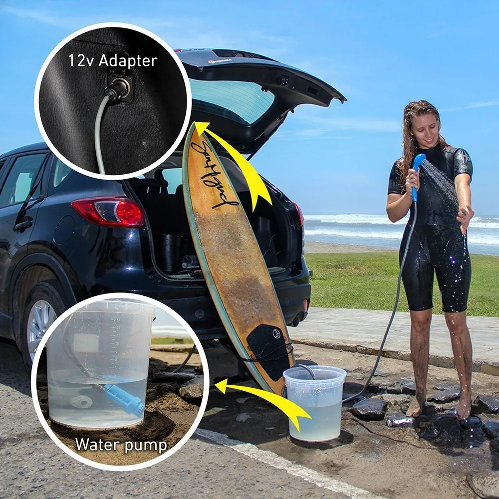 Draagbare Camping Douche 12V Auto Sigarettenaansteker Handheld Outdoor Kamp Douchepomp Voor Reizen Kamp Wandelen Huisdier Douche Carwash