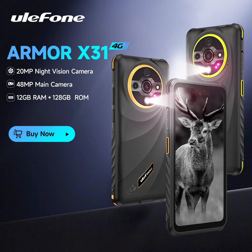 Ulefone Armor X31 4G Rugged Phone Android 14 Smartphone 6.56”12GB RAM 128GB ROM 48MP NFC Night Camera IR Blaster Global Version