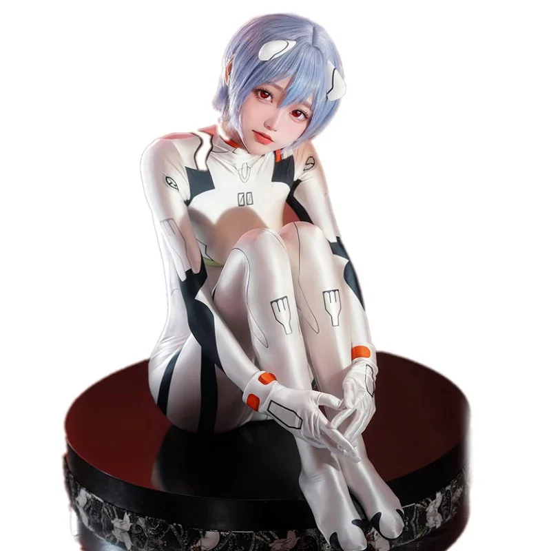 Anime EVA Ayanami Rei Glossy Series Cosplay Costume sexy 3D printed white Jumpsuit wig and headdress Halloween gifts