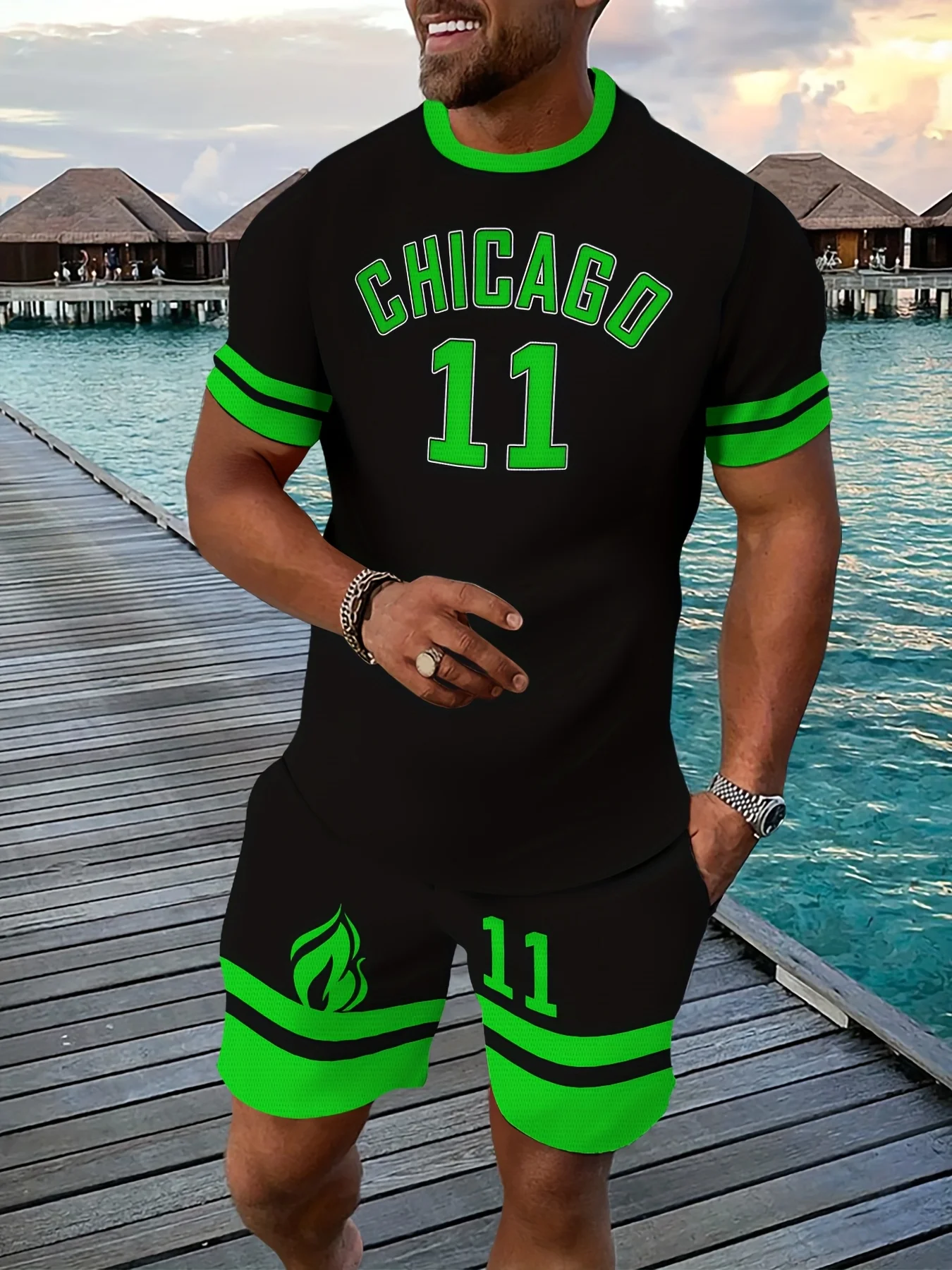 

Men Casual 3D Printed T-shirt Chicago 11 T-shirt Summer Hot Selling Men Sports and Leisure Set Men Fashion Set Quick Drying