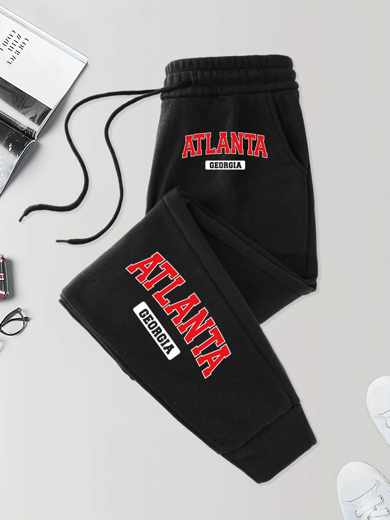 

Атланта Джорджия, спортивные штаны с принтом на шнурке, мужские базовые брюки с эластичной резинкой на талии, удобные осенние брюки для бега, уличные длинные брюки