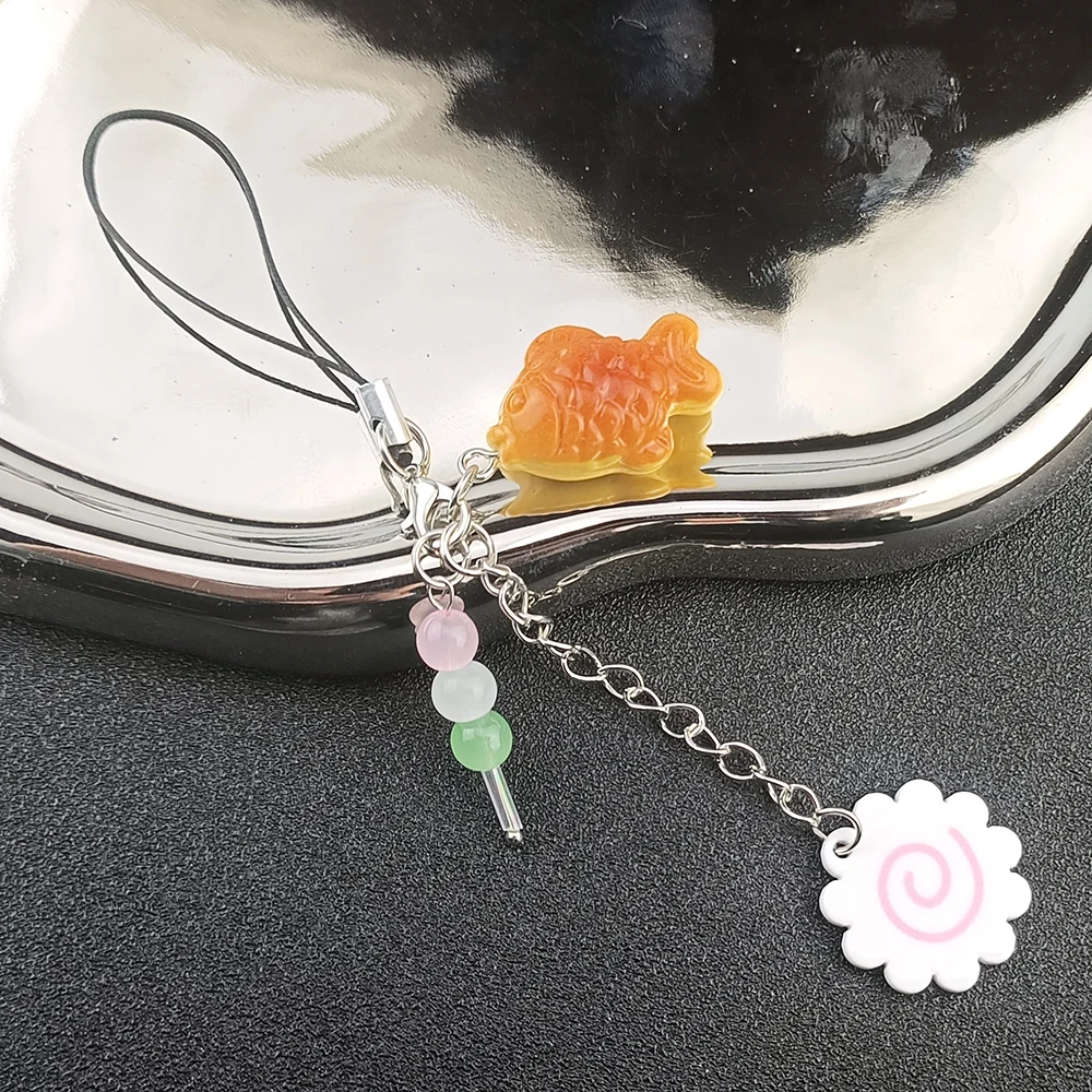 Taiyaki Narutomaki Fish Cake Keychains Cute Acrylic Pink Squid Roll Phone Lanyard Bag Keyring Handmade Lover Gift
