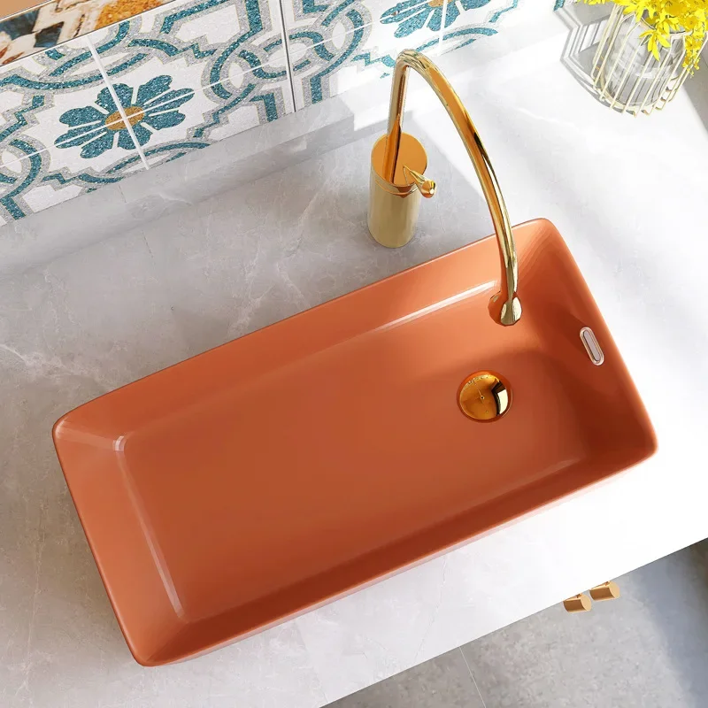 Side drain, upper basin, ceramic square washbasin, balcony washing machine cabinet, left and right drainage sinks