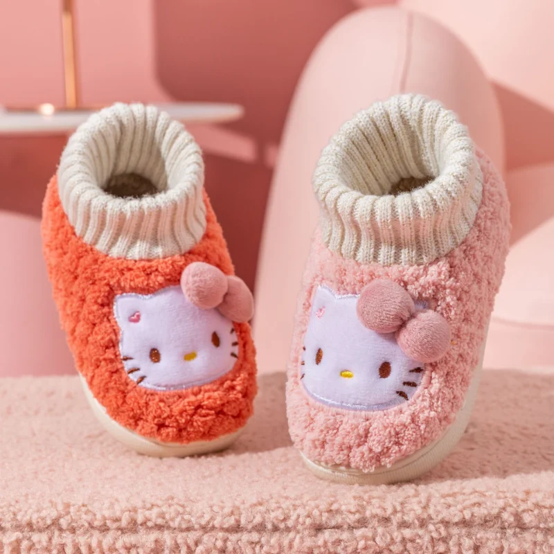 

Sanrio HelloKitty Kids Shoes Warm Non-slip Home Shoes Girls Cute Cartoon House Slippers Winter Thickened Thermal Shoes