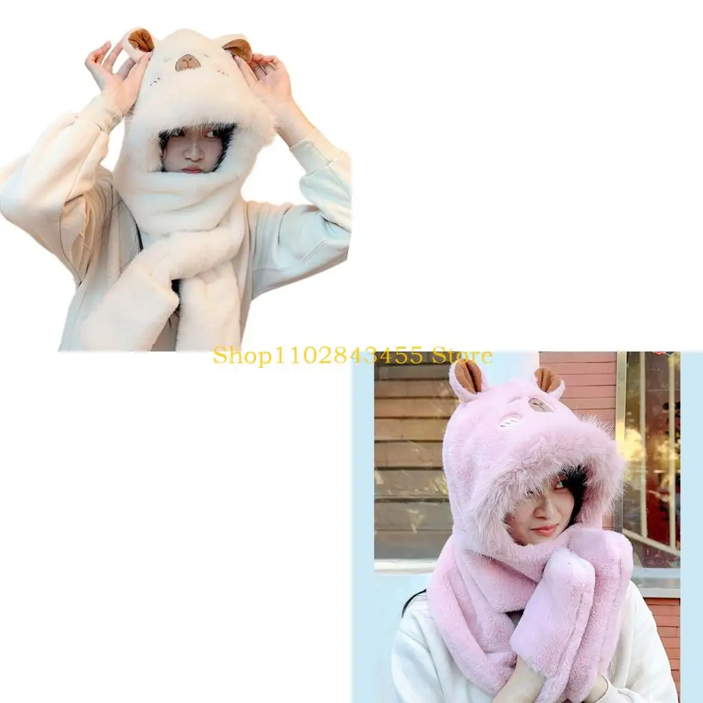 49mc-bear-ear-scarf-caps-for-women-student-girl-multiuse-plush-ear-muff-gloves-hat-windproof-trapper-hat-for-outdoor-activity