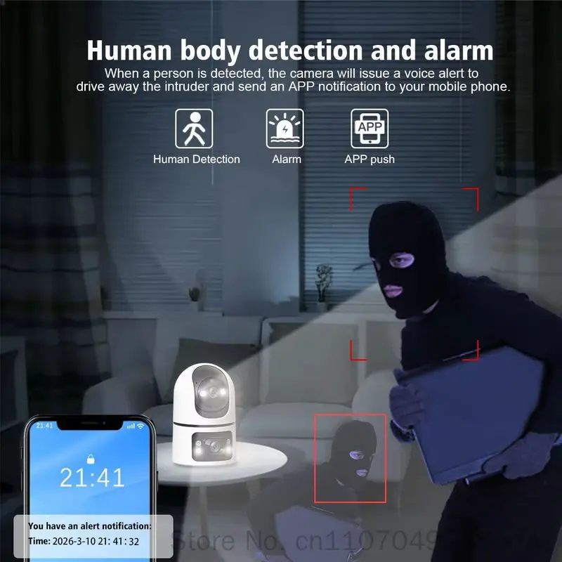 Wifi Indoor Smart Camera 3mp Dual Lens 2.4G Infrared Night Vision Motion Detection Auto Tracking Two Way Voice Home Security Mon