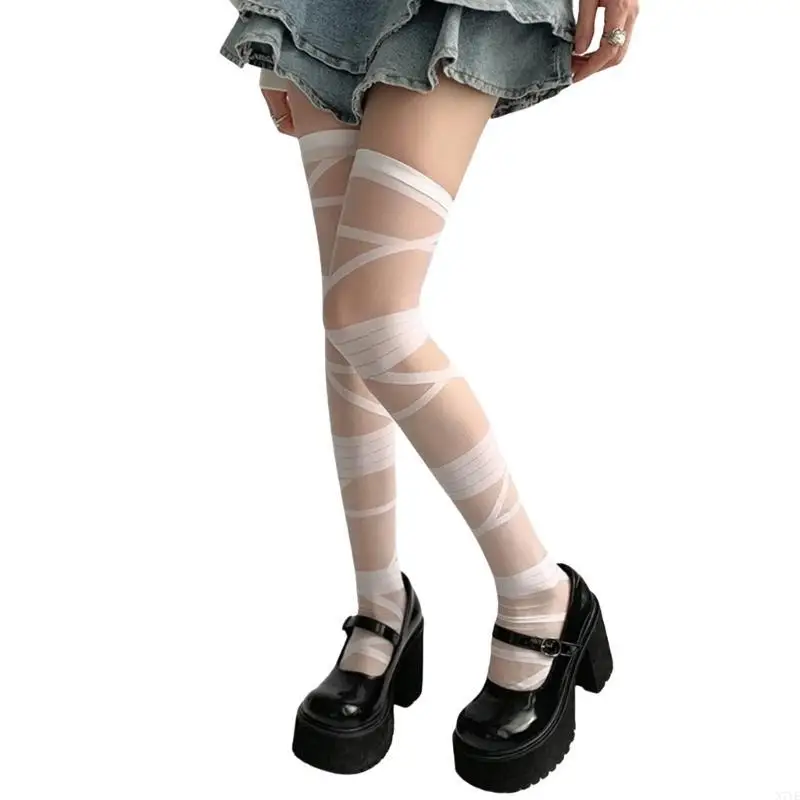 N7ye vrouwen gotische punk verband patroon dij hoge kousen Japanse jk girl zijde over knie sokken