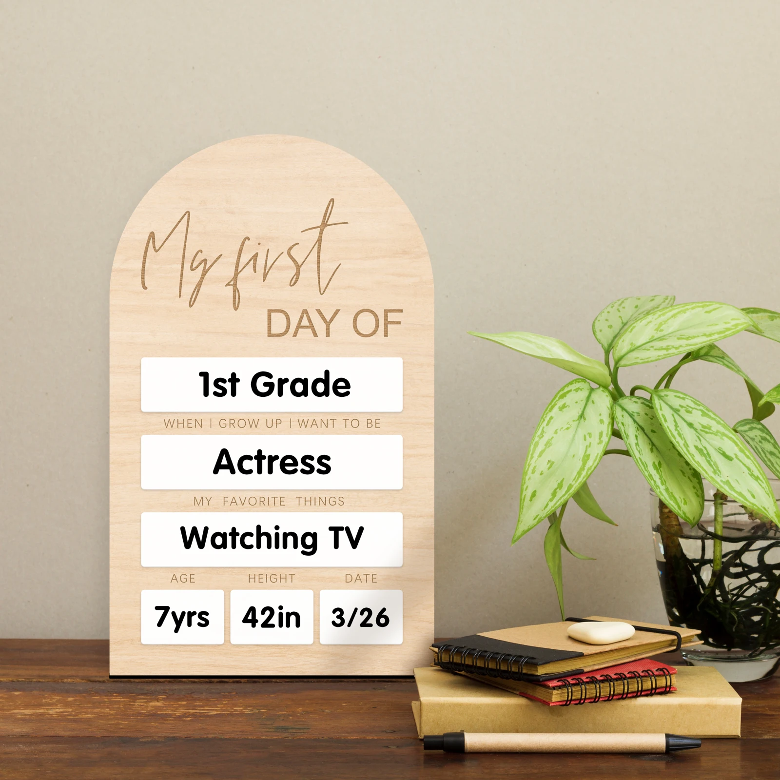 My First Day Of Wooden Board - White Acrylic Reusable Milestone Sign, Back to School Photo Prop, Kids Birthday Gift, Erasable