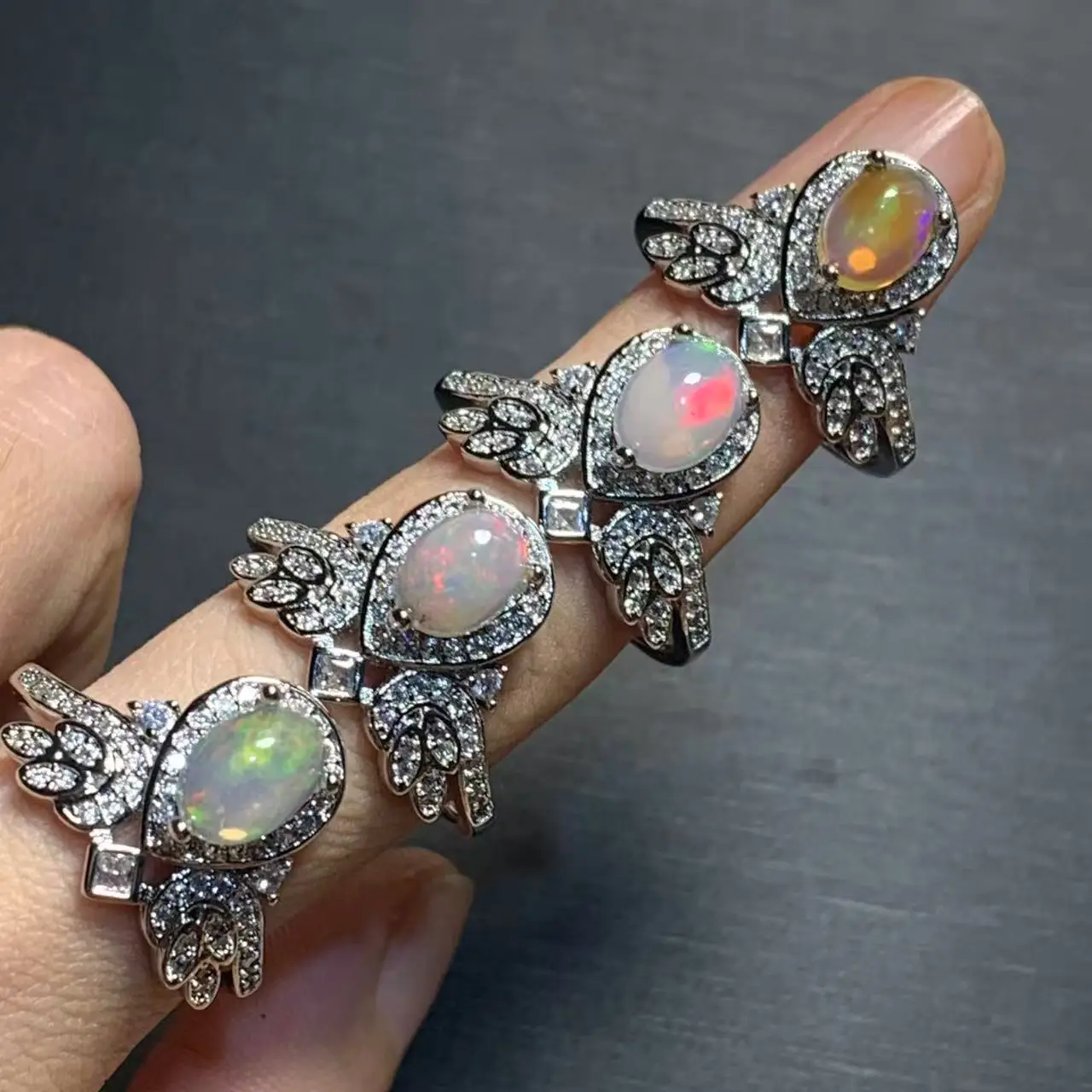 

MM Natural Opal Ring Adjustable Female Ring Jewelry for Women Gift Wholesale High Quality Vintage Fine