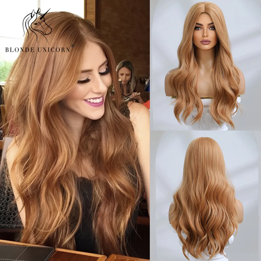 Blonde Unicorn Synthetic Wig Light Brown Blonde Long Wavy Middle Part Hair Daily Natural Wavy Heat Resistant Fiber for Women