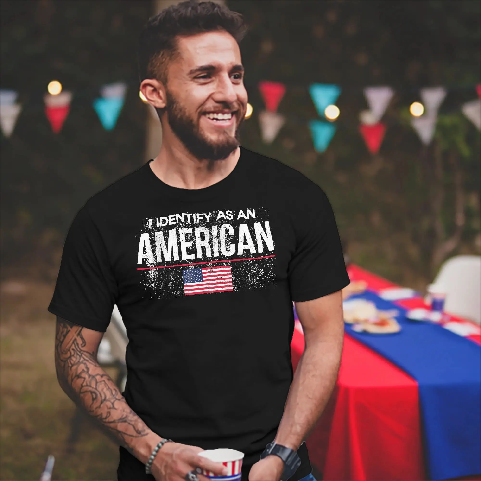 I Identify as an American No Identity Politics USA T Shirt for Men 100% Cotton  T-Shirts Round Collar Tee Shirt Short Sleeve