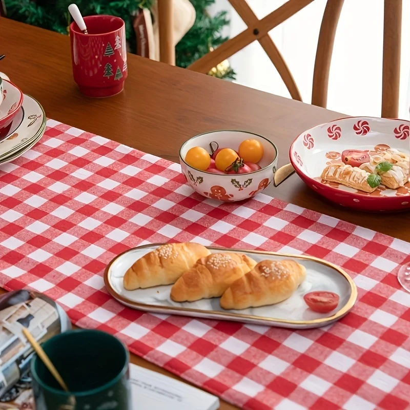 1 Piece of Picnic Theme Table Runner with Red and White Plaid Pattern, Perfect for Backyard Barbecue, Outdoor Party, Farmhouse Decoration and Picnic Party