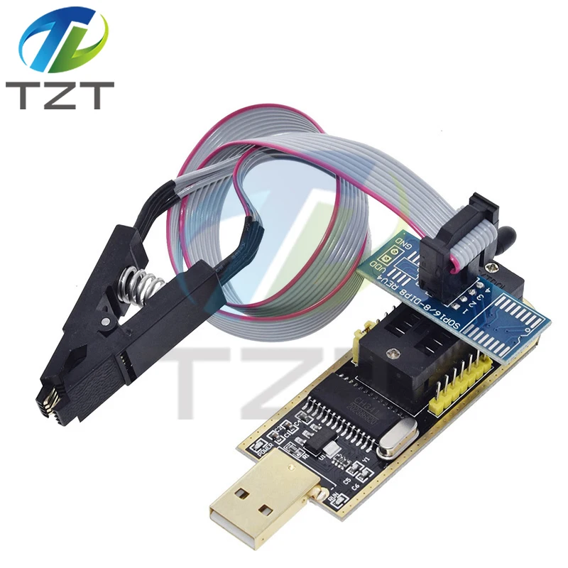 TZT CH341A/B 24 25 Series EEPROM Flash BIOS módulo programador USB + SOIC8 SOP8 Clip de prueba para EEPROM 93CXX/25CXX/24CXX KIT de bricolaje