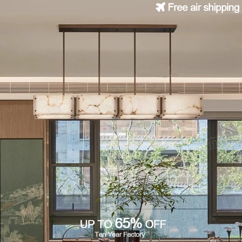 

Luxury Long Hanging Marble Chandelier with Copper and Bronze Pendant Light Modern Minimalist for Dining Room Kitchen Table Inter