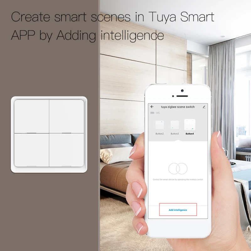 Tuya ZigBee Smart Scene Switch 4 Gang 12 Scene Smart Home Scene Switch Button Support Smart Life App Need Zigbee Gateway