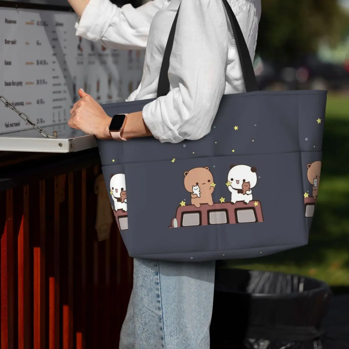 

Bubu And Dudu Watching The Moon Togethe Beach Tote Bag Sport Gym Yoga Duffle Large Tote Bag Women Travel Bag Fitness bag