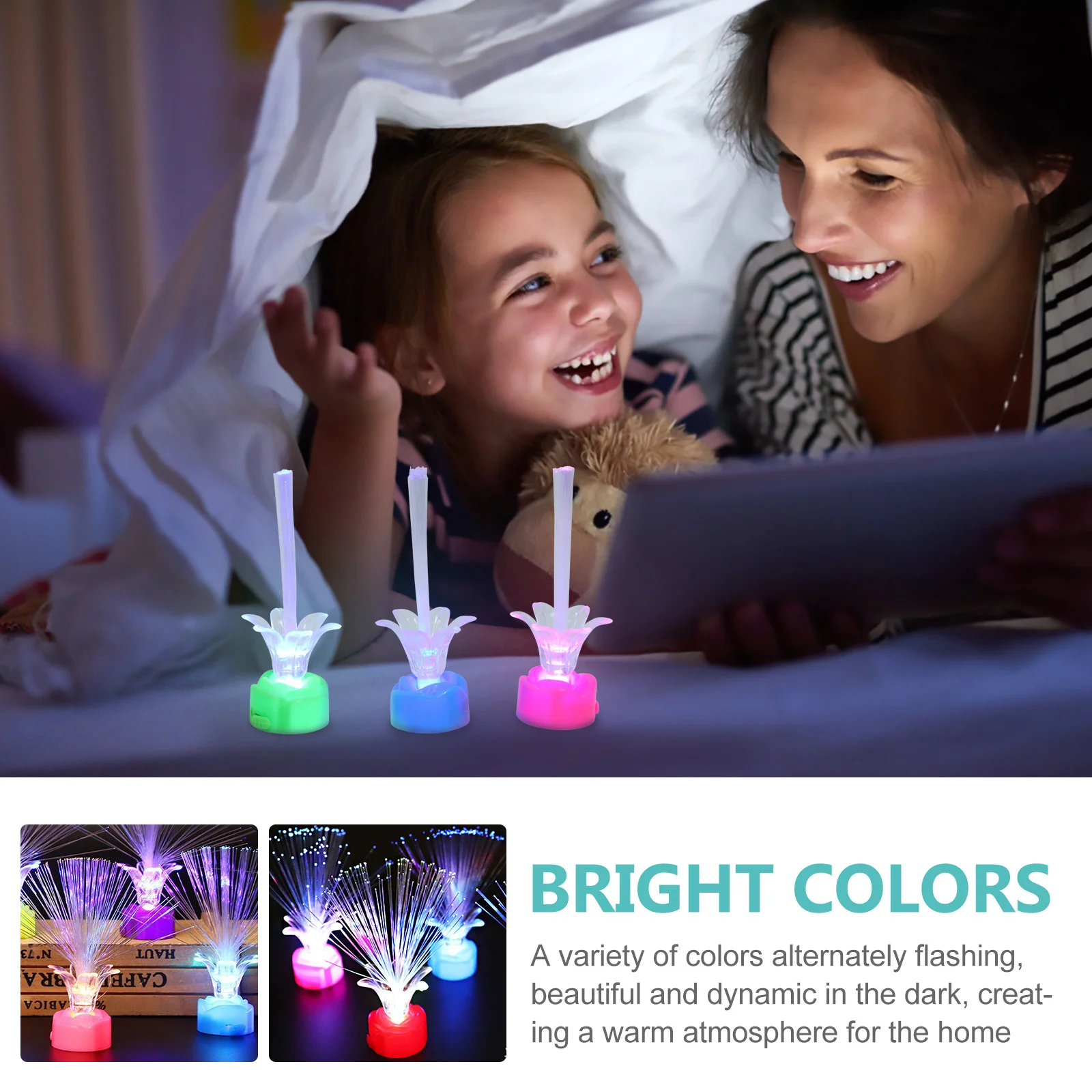 12 قطعة مصباح جيبسوفيلا من الألياف البصرية زهرة الورد المتوهجة مع أضواء متعددة الألوان للاحتفال بعيد الميلاد والعام الجديد