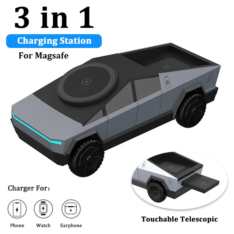

Магнитное беспроводное зарядное устройство 3-в-1 с электрическим вращением для Magsafe iPhone 16 ~ 12 Apple Watch 10 ~ 2 Galaxy Watch 7 6 SE AirPods 4 Pro