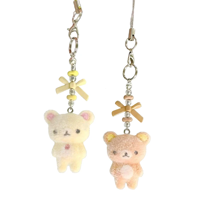 

Rilakkuma Korilakkuma Flocked Keychain Mascot Bear Kawaii Cute Strap Phone Keychains Charm Keyring Small Gift