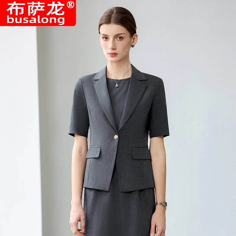 

Черный профессиональный костюм, комплект платьев для женщин, элегантный миниатюрный летний тонкий стиль, платье-блейзер нового стиля2025