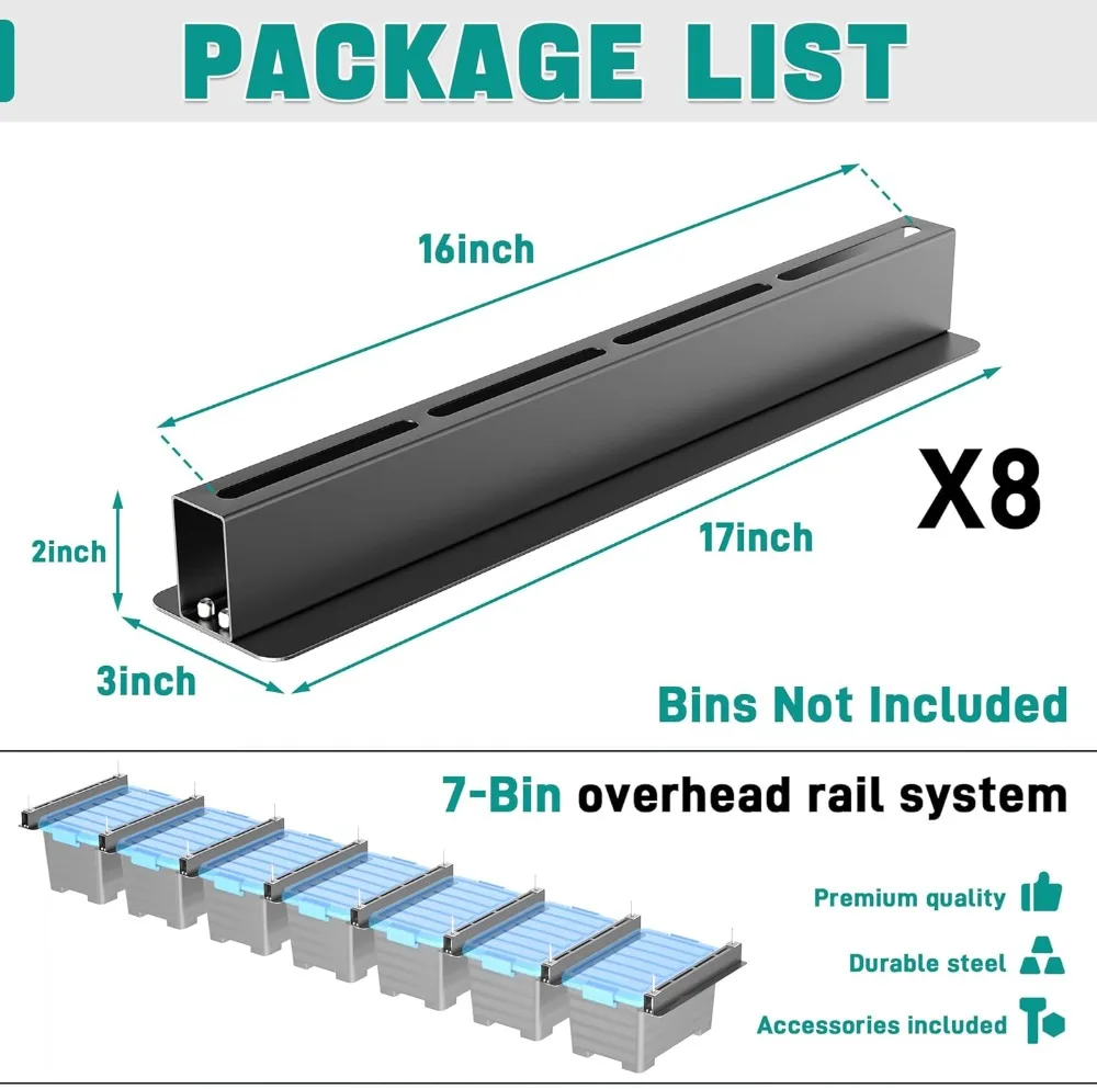 

Heavy Duty Ceiling Storage Rack, Adjustable Overhead Garage Storage System for Bins, Tools & Gear, 8 Sets Holds 176 lbs