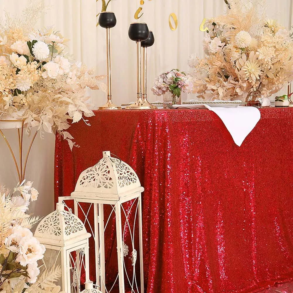 Red Sequin Tablecloth Rectangle Glitter Table Cover for Wedding Party Cake Dessert Table Exhibition Events Home Table Decor