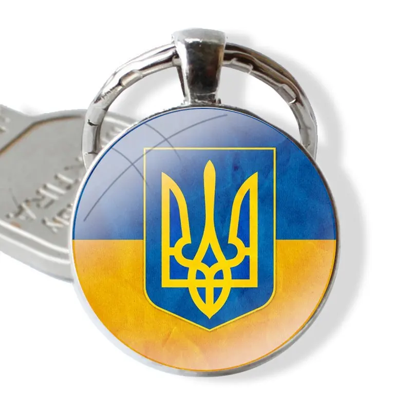 ukraine Of Flag Keychain Handmade Glass Cabochon Key Ring Holder Pendant Key Chains