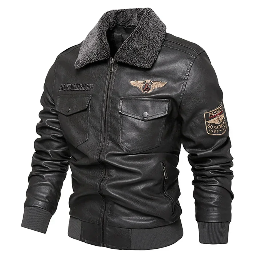 Men's Vintage Biker Jacket Motorcycle PU Leather Coat Slim Fit Windproof Warm Winter Jacket Men's Fashion Outerwear New Jacket - view 3