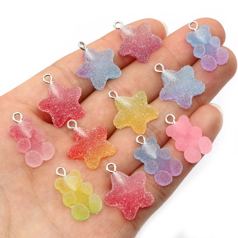 10pcs Random Mix Resin Candy Bear Star Charms for DIY Jewellery Making