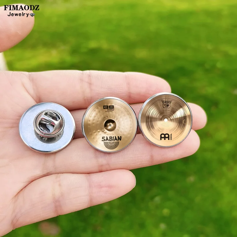 Vintage Drummer Cymbals Stainless Steel Lapel Pin for Fans DJ Vinyl Record Art Custom Photo Glass Brooch Bag Badge Cool Jewelry