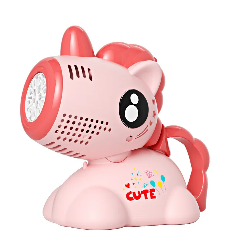 Máquina de bolhas para crianças, portátil, desenho animado, pistola elétrica, soprador de bolhas automático, brinquedo com cabeça rotativa