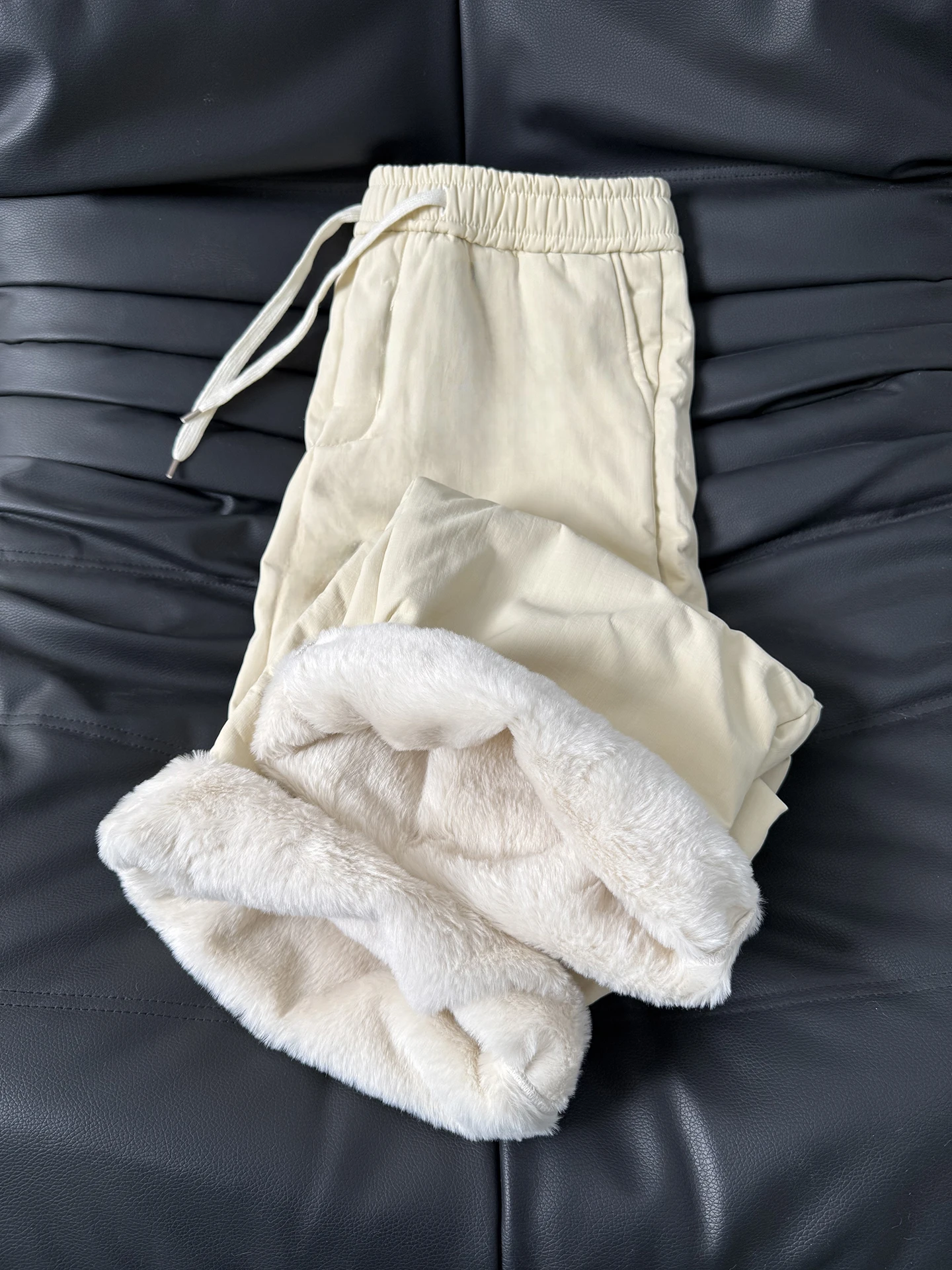 

Мужские зимние теплые брюки из искусственного меха Thiened Lamb Velvet, прямые, с эластичным поясом, повседневные, с защитой от проколов