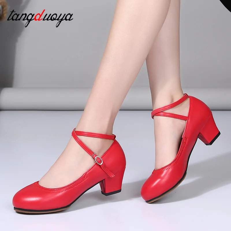 Zapatos de baile latino para mujer, zapatos de baile de salón, Salsa, tacón medio, Punta cerrada, rendimiento moderno, Tango