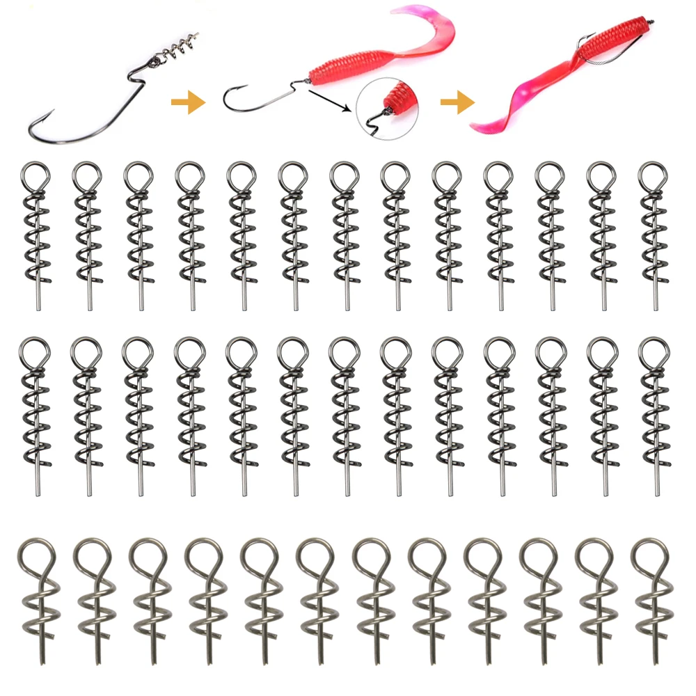 30pcs Stainless Steel Spring Lock Pin Fishing Pin Screw Crank Hook Spring Twist Lock Fishing Hook Lure Connector Accessori