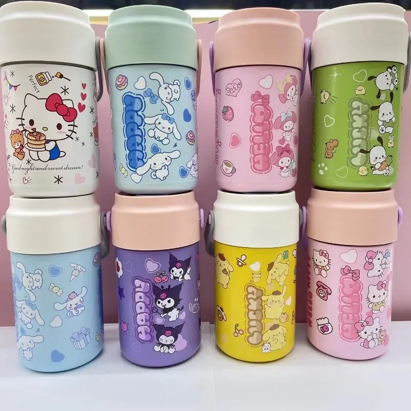 Sweet Anime Hello Kitty Cinnamoroll Coffee Cup Cute My Melody Thermos Cup Straw Stainless Steel Portable Outdoor Bottle Gifts