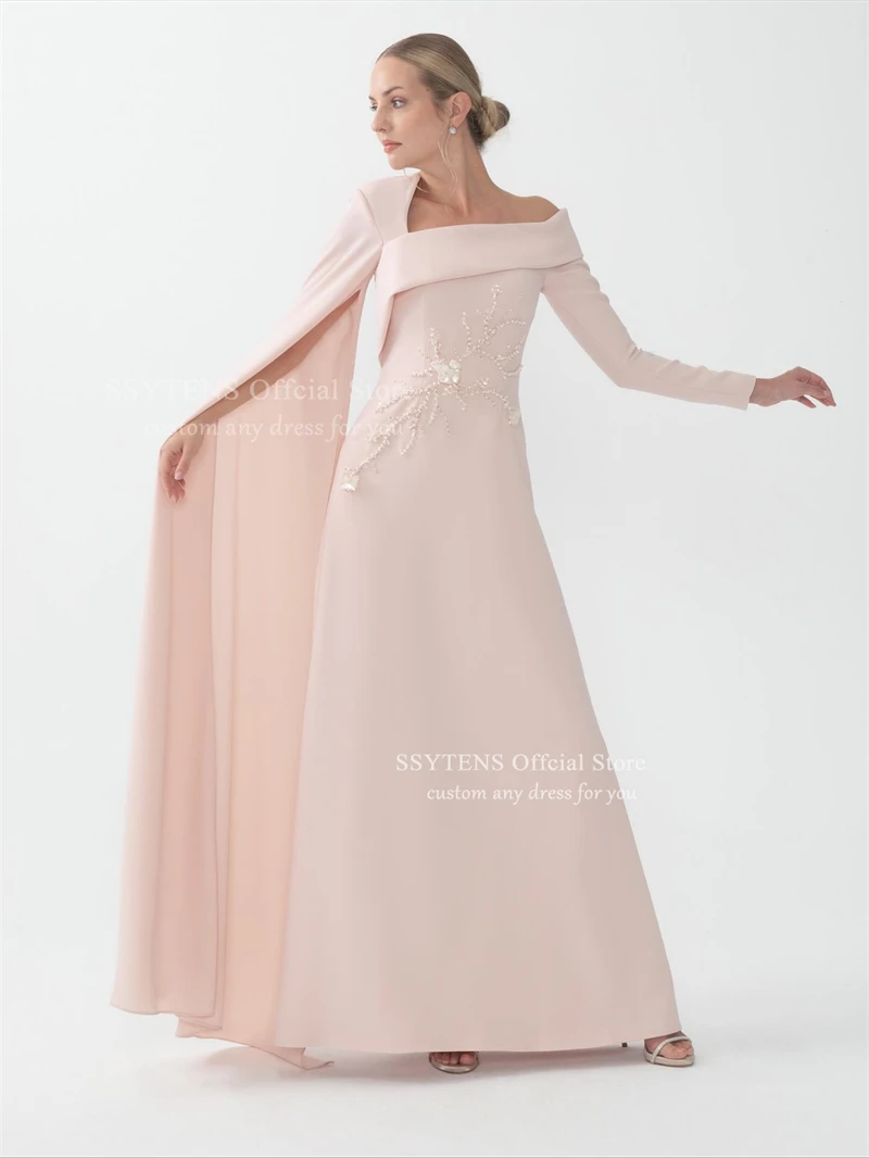 فساتين سهرة أنيقة باللون الوردي من SSYTENS مزينة بحفلات رسمية للنساء قبالة الكتف بدون أكمام فستان حفلات مخصص 2026