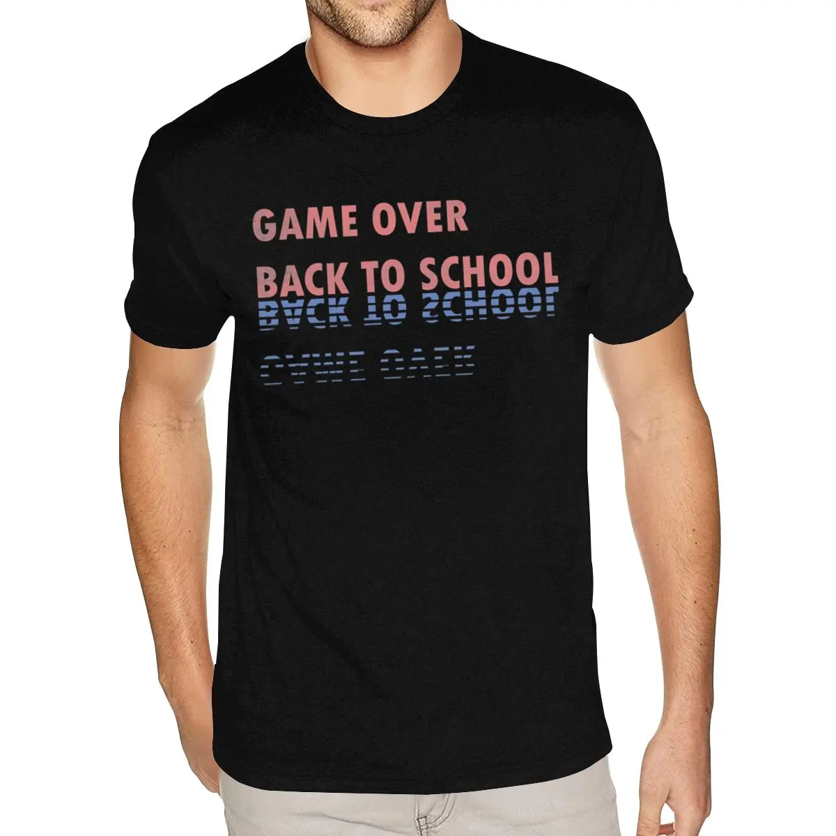 

Стильная хлопковая футболка Game Over Back To School, хлопковая мужская футболка большого размера с короткими рукавами на заказ, черная футболка
