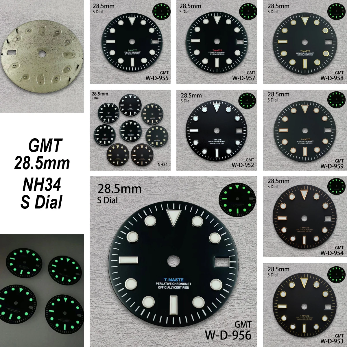 

28.5mm S Logo GMT Black Dial Fit NH34 Movement Green Luminous Watch Modification Accessories