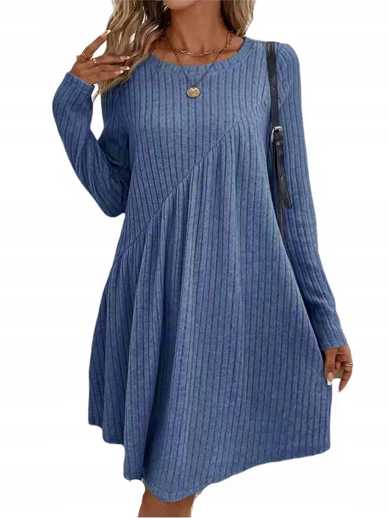 Women's Bohemian Irregular Brushed Ribbed Solid Color Dress Autumn/Winter Collection 2025