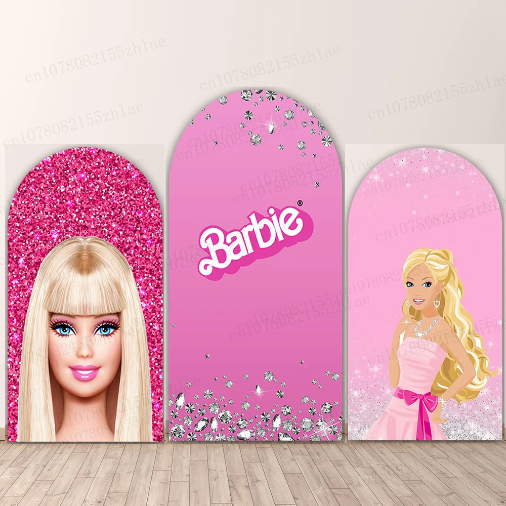 

Barbie Birthday Party Photo Background Pink Arch Cartoon Photography Backdrop Baby Shower Photography Backdrop