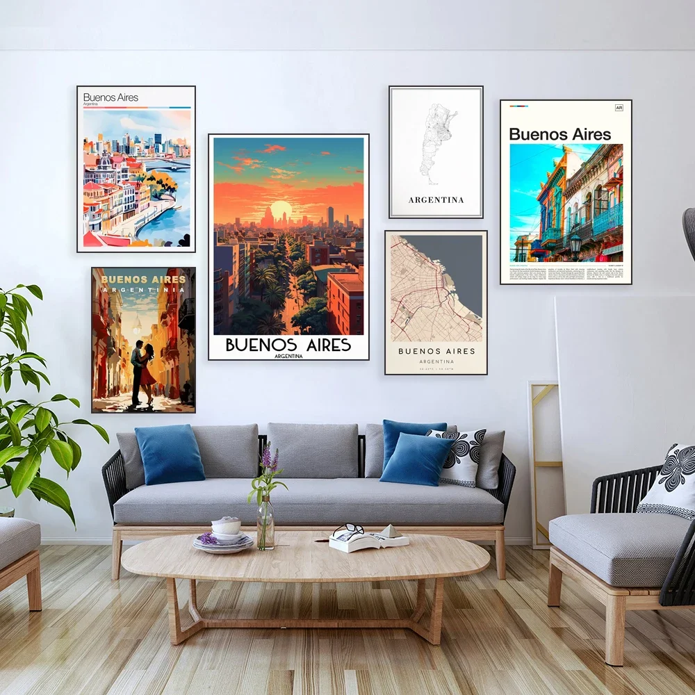 Buenos Aires map, vintage city in South America, El Chalten, Argentina, cityscape painting, travel poster, home wall decor