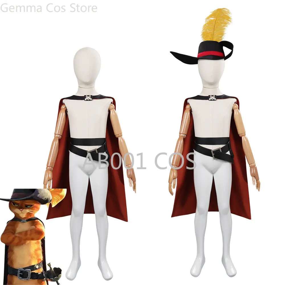 

Kids Children Puss Cos in Boots The Last Wish Cosplay Costume Cloak Cape Belt Hat Halloween Carnival Party Suit Boy Gifts